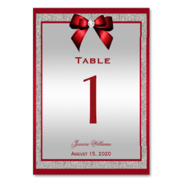 Numeração De Mesa Elegante Vermelho Rubi e Prata Brilho Aniversário