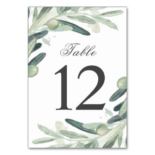 Numeração De Mesa Elegante Watercolor Olive Sprig Branch Greenery