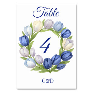 Numeração De Mesa Elegante Watercolor Tulip Wreath Casamento Blue Iv
