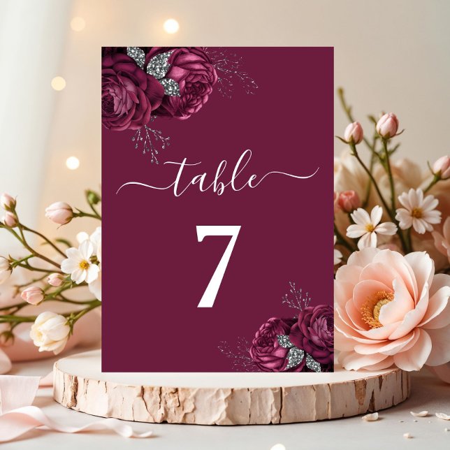 Numeração De Mesa Elegantes Peônias Florais Burgundy (Elegant Floral Burgundy Peonies Table Number)