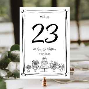 Numeração De Mesa Elegantes Rabiscos Desenhos à Mão Festa de Casamen