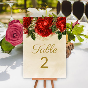 Numeração De Mesa Elegantes Rosas Vermelhas Vintage Champanhe Mesa 2