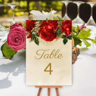 Numeração De Mesa Elegantes Rosas Vermelhas Vintage Champanhe Mesa 4
