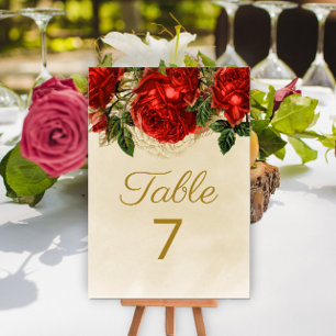 Numeração De Mesa Elegantes Rosas Vermelhas Vintage Champanhe Mesa 7