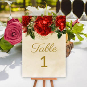 Numeração De Mesa Elegantes Rosas Vermelhas Vintage Champanhe Tabela