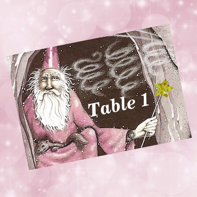 Numeração De Mesa Elf Magic Wand Star (Old wizard pink robes ferret star magic wand in cave on event table cards.)