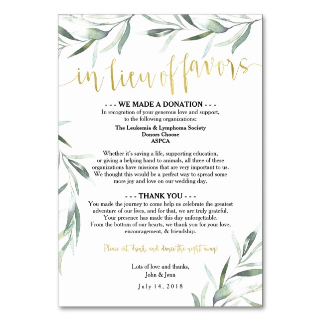 Numeração De Mesa Em vez de favores para Jenn (Frente)