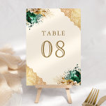 Numeração De Mesa Emerald Floral Gold Lace Cream Wedding<br><div class="desc">Elegant islamic wedding table number featuring beautiful emerald green flowers and intricate lace with modern typography.</div>