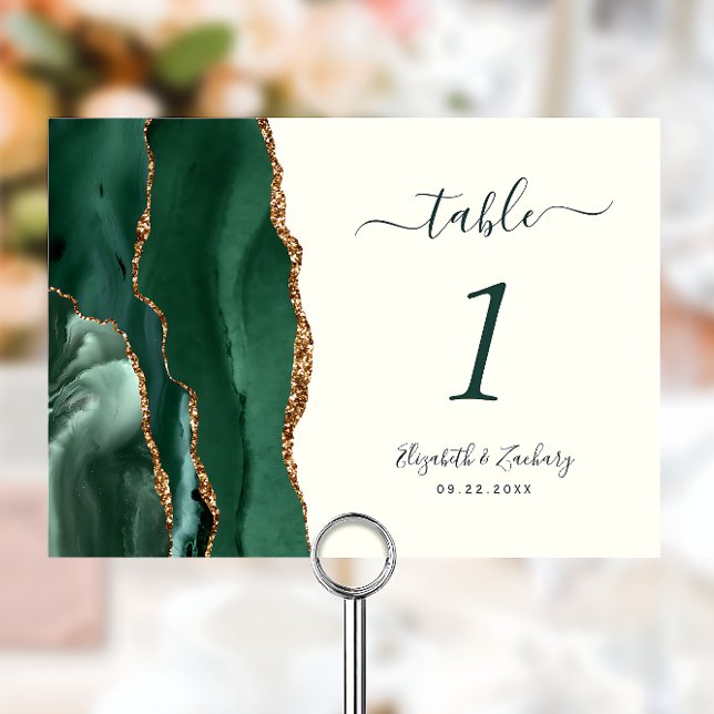 Numeração De Mesa Emerald Green Dourado Agate Ivory Wedding (Criador carregado)