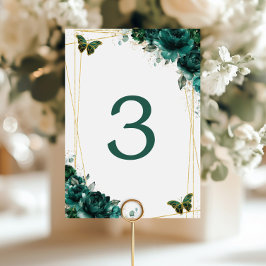 Numeração De Mesa Emerald Green Floral Gold Butterflies Wedding 