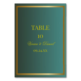 Numeração De Mesa Emerald Green & Gold Wedding Table Number Card