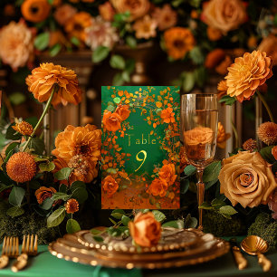 Numeração De Mesa Encantando Casamento Laranja e Druid Verde