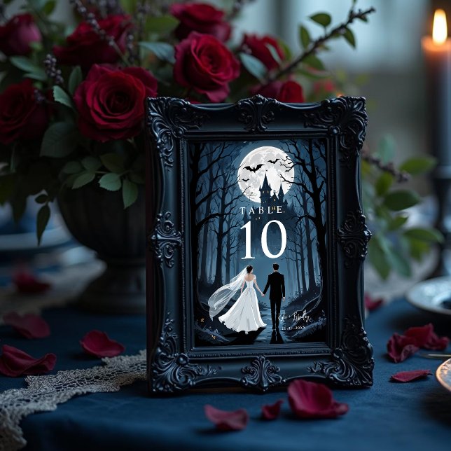 Numeração De Mesa Enchanted Gothic Spooky Wedding Couple Forest (Enchanted Gothic Spooky Wedding Couple Forest and Haunted Castle Table Numbers. )