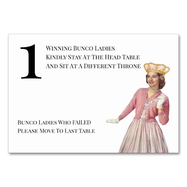 Numeração De Mesa Engraçado Rainha Mesa Um Bunco (Frente)