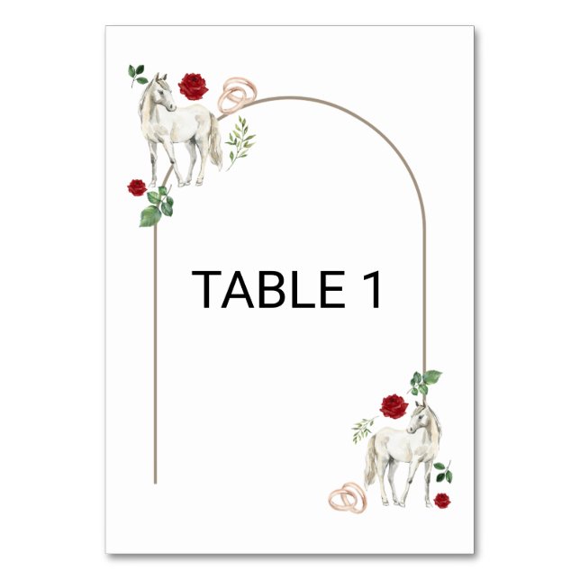 Numeração De Mesa Equestrian Red Floral Wedding Table Number Card (Frente)