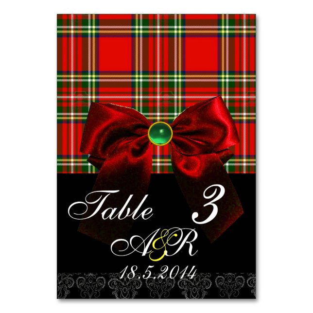 NUMERAÇÃO DE MESA ESCOCTISH TARTAN COM MONOGRAMA DE ARCO VERMELHO (Verso)