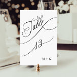 Numeração De Mesa Escrito De Luxo, Casamento Negro e Branco, número<br><div class="desc">Mesa 13. Verifique todos os números disponíveis. | Luxo e elegante número da mesa de casamento com caligrafia elegante com suas iniciais. Para uma personalização mais avançada deste design,  clique no BOTÃO FERRAMENTA DESIGN AZUL acima!</div>