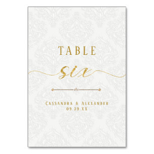 Numeração De Mesa Escrito Elegante Renda Branca Dourado 6 Seis Casam