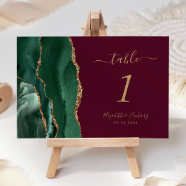 Numeração De Mesa Esmeralda Verde Dourado Ágata Burgundy Casamento