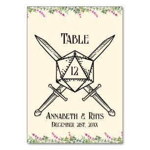 Numeração De Mesa Espada Floral Rosa Escuro D20 Inspirada em RPG