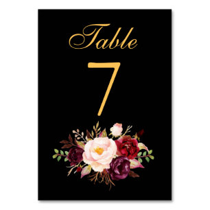 Numeração De Mesa Especial - Casamento Dourado Borgonha Floral