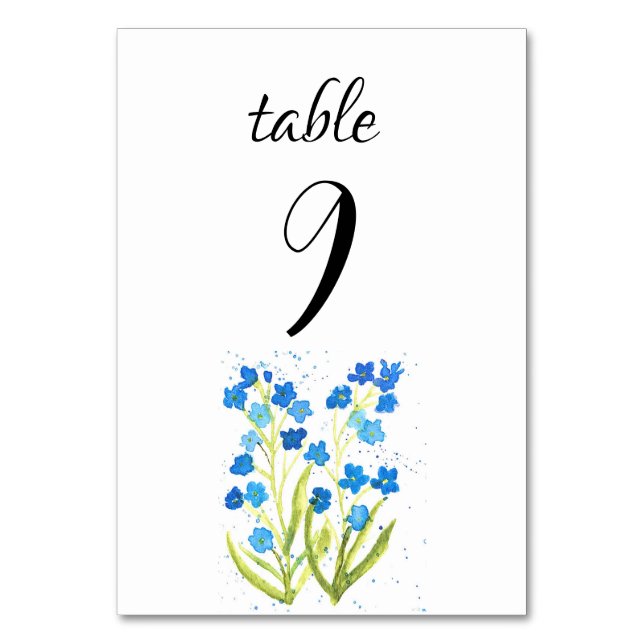 Numeração De Mesa Esquece-me de casamento Flores Primavera Azuis (Frente)