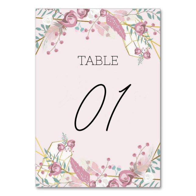 Numeração De Mesa Estilo Boho Rosa (Frente)