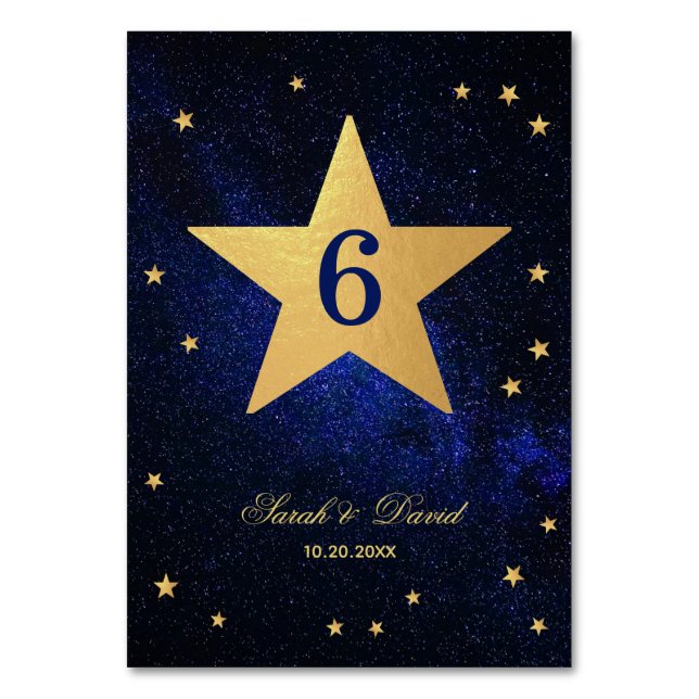 Numeração De Mesa Estrela de Casamento Celestial Faux Dourado Noite  (Frente)