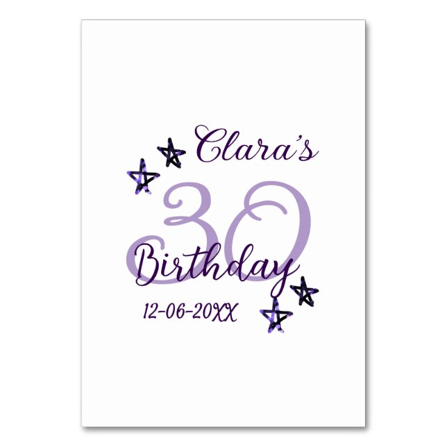 Numeração De Mesa Estrelas brilhantes roxas retro moderno aniversári (Frente)