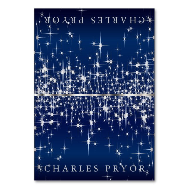 Numeração De Mesa Estrelas de prata espumantes em placas de nome de  (Frente)