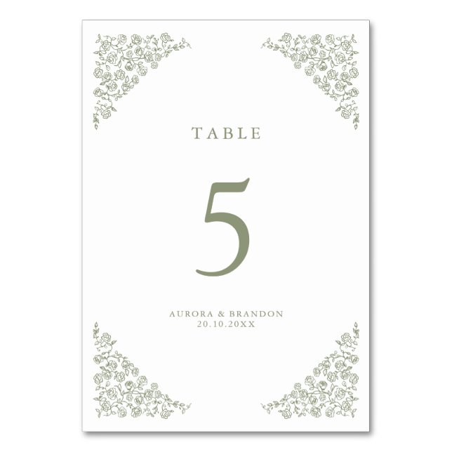 Numeração De Mesa Eterno Floral Simples Sage Casamento Verde (Frente)