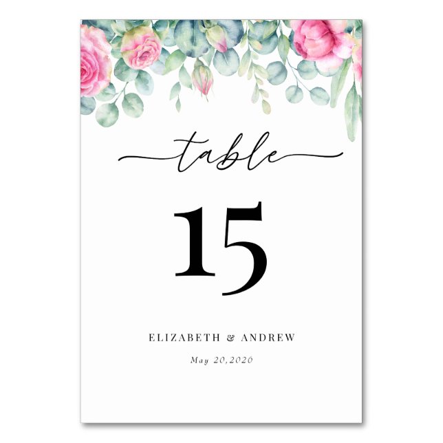 Numeração De Mesa Eucalipto Rosas | Casamento Elegante Boho com Folh (Frente)