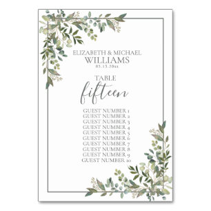 Numeração De Mesa Eucalyptus Botanic Sage Nomes de Convidados Verdes