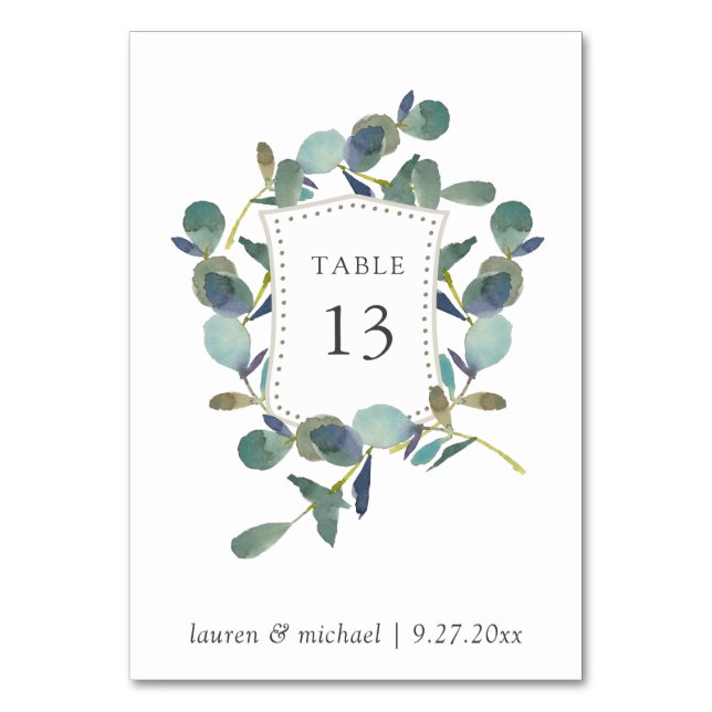 Numeração De Mesa Eucalyptus Crest | Casamento por Aquarela (Frente)