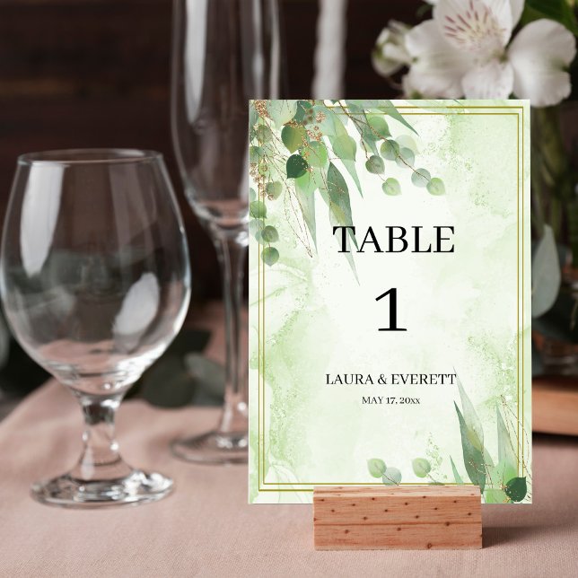 Numeração De Mesa Eucalyptus Frame Verde Foliage Dourada Watercolor (Criador carregado)