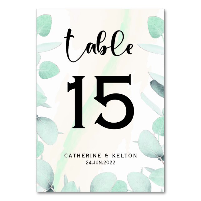 Numeração De Mesa Eucalyptus Greenery Simples e Moderno (Frente)