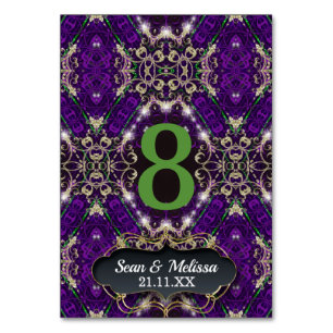 Numeração De Mesa Evento Único Dourado Sparkle Verde Roxo