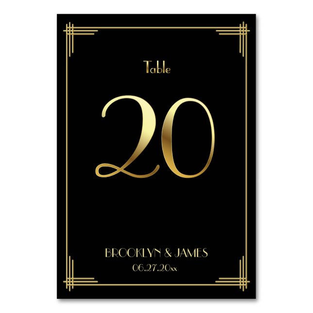 Numeração De Mesa Excelente Gatsby Art Deco Table Number Dourado 20 (Frente)