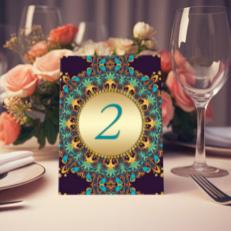 Numeração De Mesa Exótico Turquesa Azul Escuro Dourado Tribal Boêmio