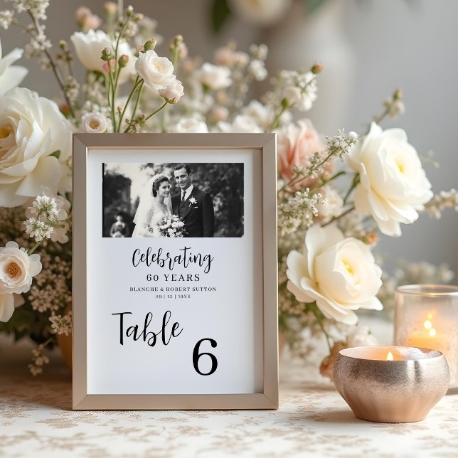 Numeração De Mesa Exquisite Black White Elegant Wedding Anniversarie (Exquisite Black & White Elegant Wedding Anniversarie 2 Photos Table Numbers Cards.)