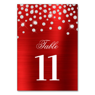 Numeração De Mesa Faaux Silver Diamantes Red Satin Foil