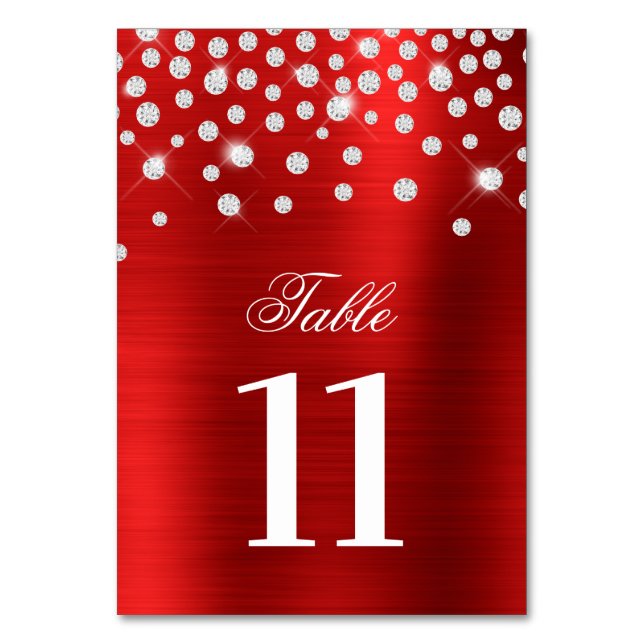 Numeração De Mesa Faaux Silver Diamantes Red Satin Foil (Frente)