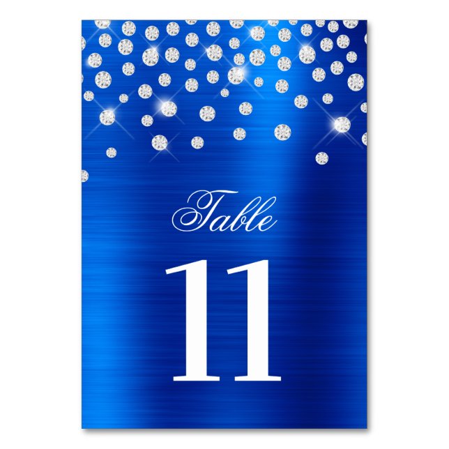 Numeração De Mesa Faaux Silver Diamantes Royal Blue Satin Foil (Frente)