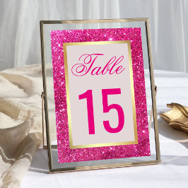 Numeração De Mesa Falso Glitter Rosa Neon Folha Dourada Casamento