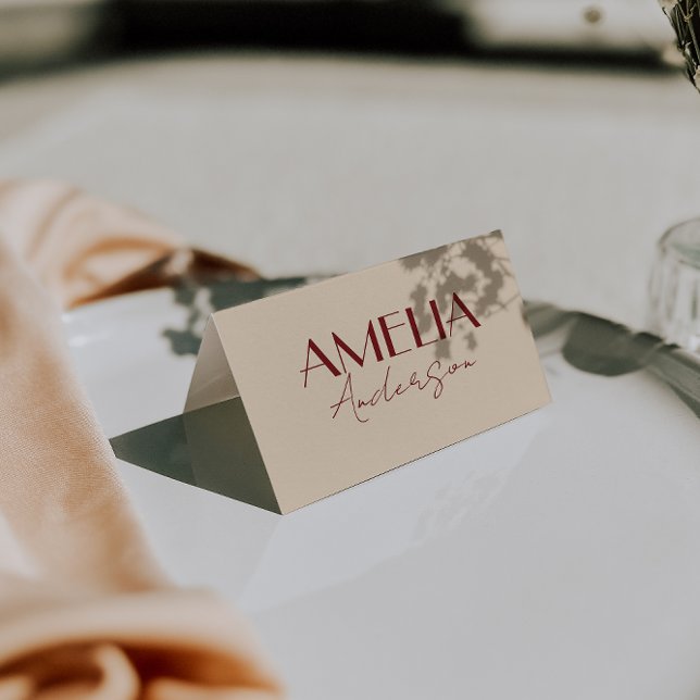 Numeração De Mesa Fancy Deep Red Cream Old Money Wedding Place Cards (Criador carregado)