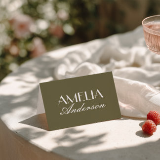 Numeração De Mesa Fancy Olive Green Old Money Wedding Place Cards