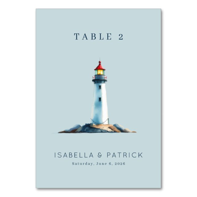 Numeração De Mesa Farol Aquarela Azul Tranquilo (Frente)