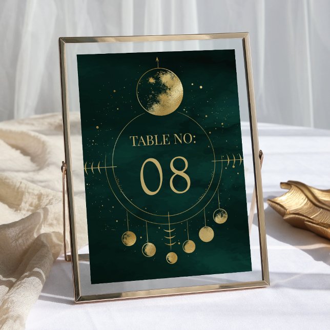 Numeração De Mesa Fases da Lua Bodas Esmeralda Dourado Celestial (Criador carregado)