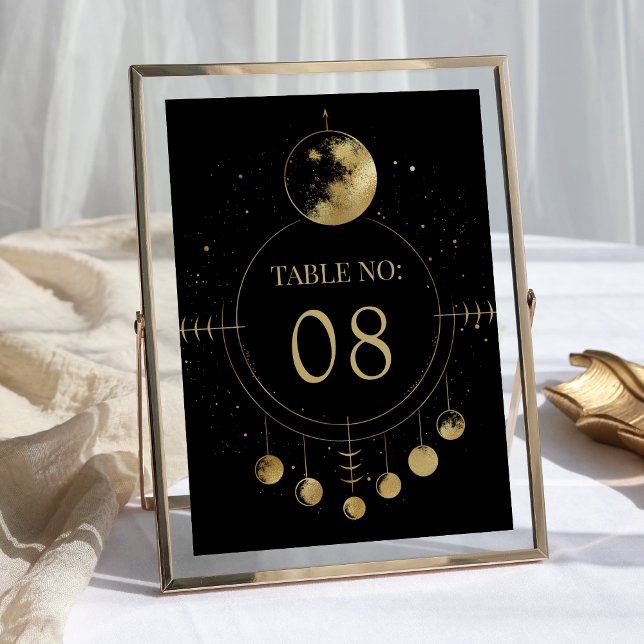 Numeração De Mesa Fases da Lua Preto Celestial Dourado Casamento (Criador carregado)