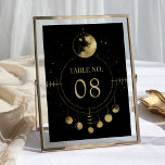 Numeração De Mesa Fases do Casamento da Lua Dourada Celestial<br><div class="desc">Elegante número da mesa de casamento com uma bela ilustração mostrando fases da lua e tipografia moderna.</div>